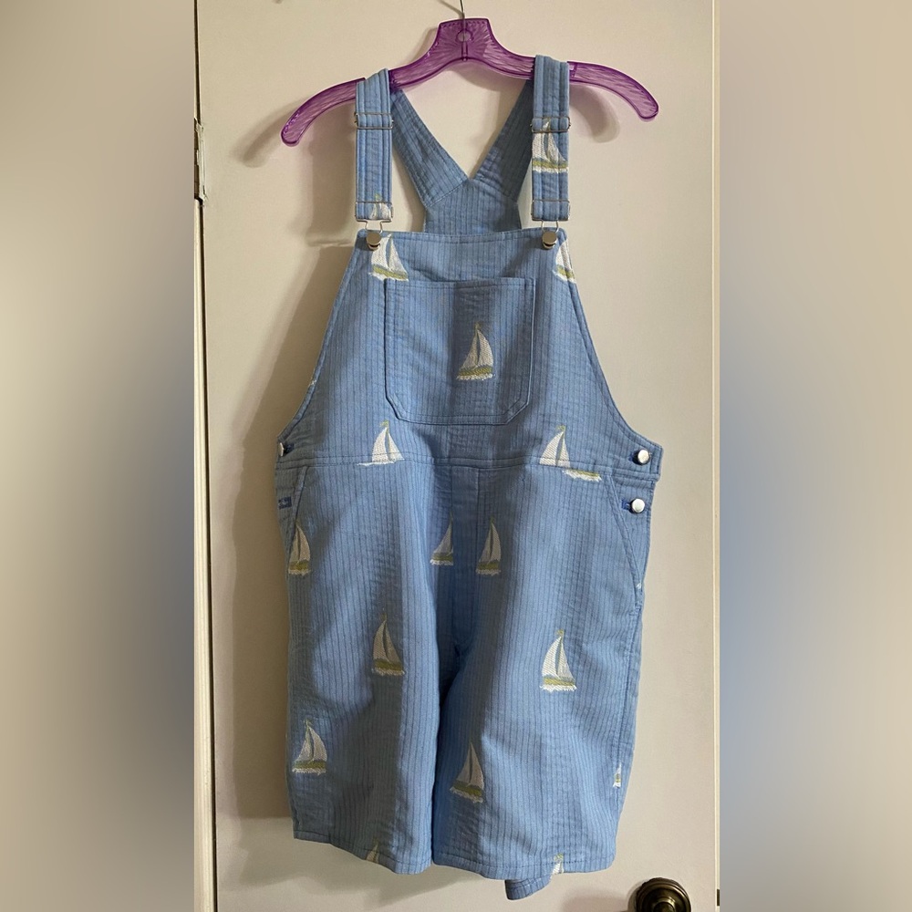 Homemade women’s Blue Sailboat Print Shortalls size L